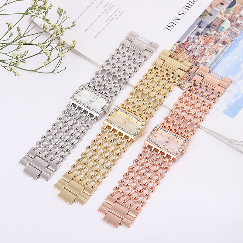 Cross-Border Hot Hollow Watches Watch Fashion Alloy Square Broadband Women's Bracelet Watch Atmospheric Goddess Watch