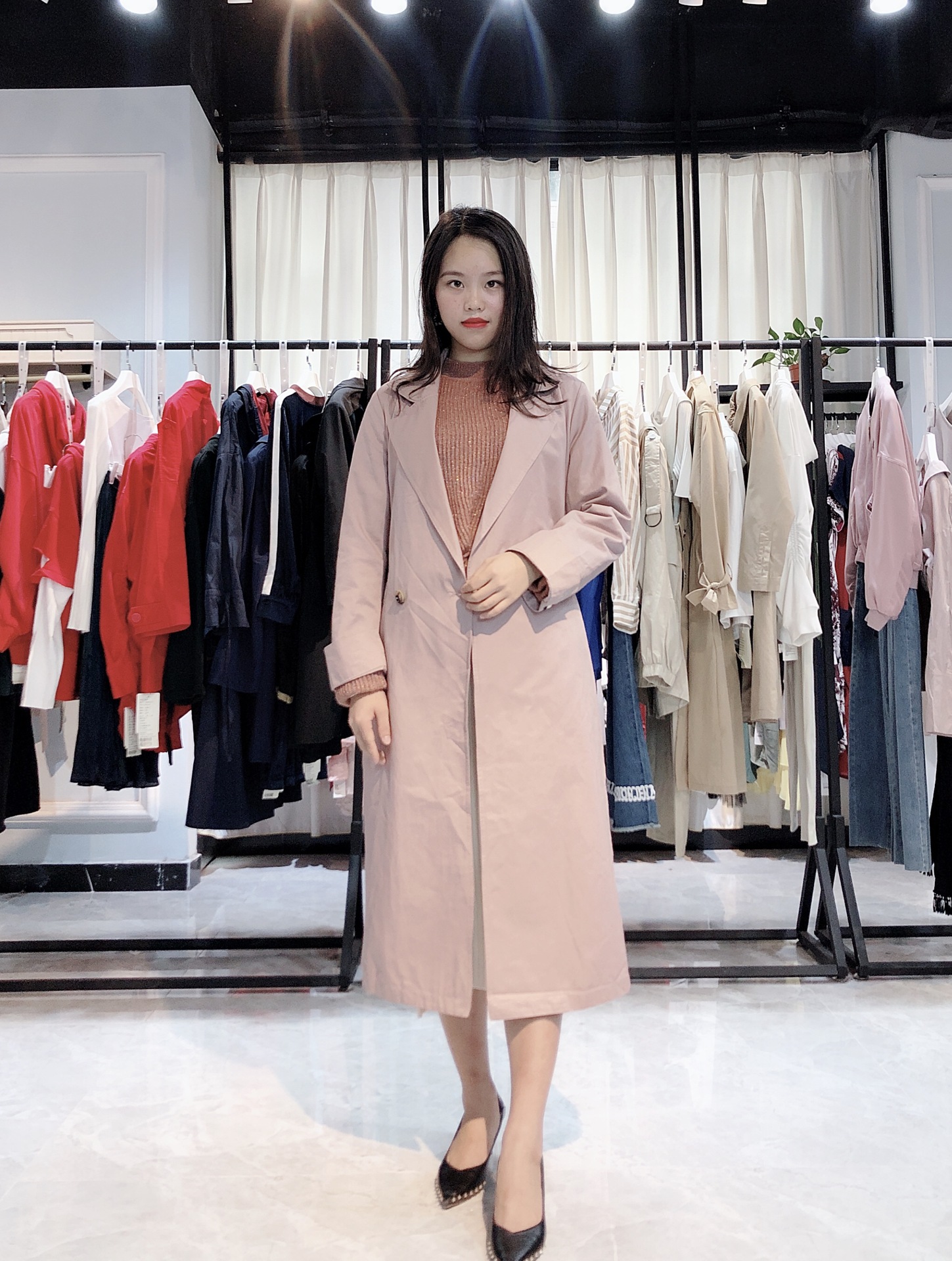 夏柏2019秋季原创设计师长款风衣 品牌折扣女装批发货源