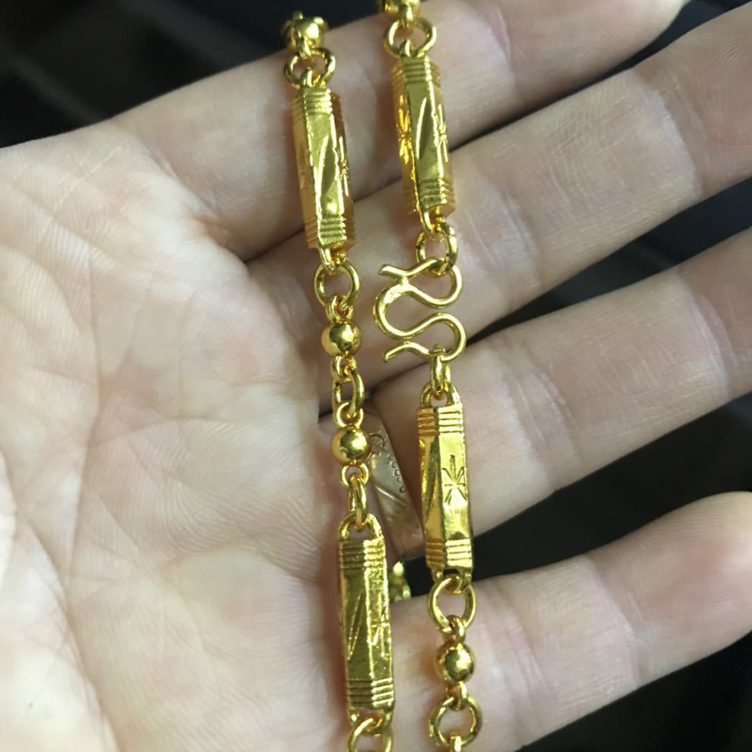 Stall Local Gold Men's Alluvial Gold Necklace Gold-Plated Imitation Golden King Gold 8\6\4mm Bamboo Necklace Hexagonal Necklace