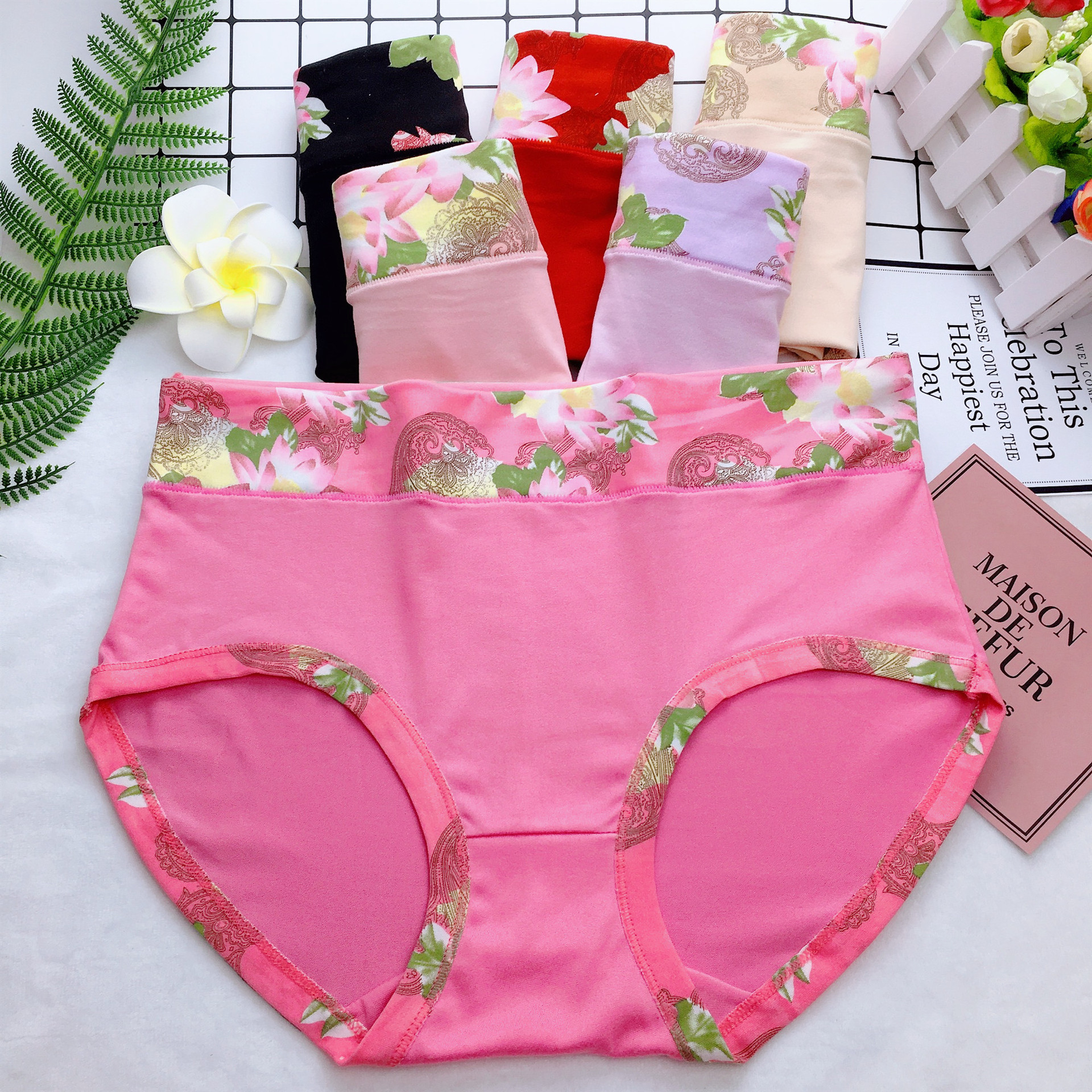 少女内裤牡丹花加大码中腰三角时尚舒适竹纤维女士内裤地摊跑江湖