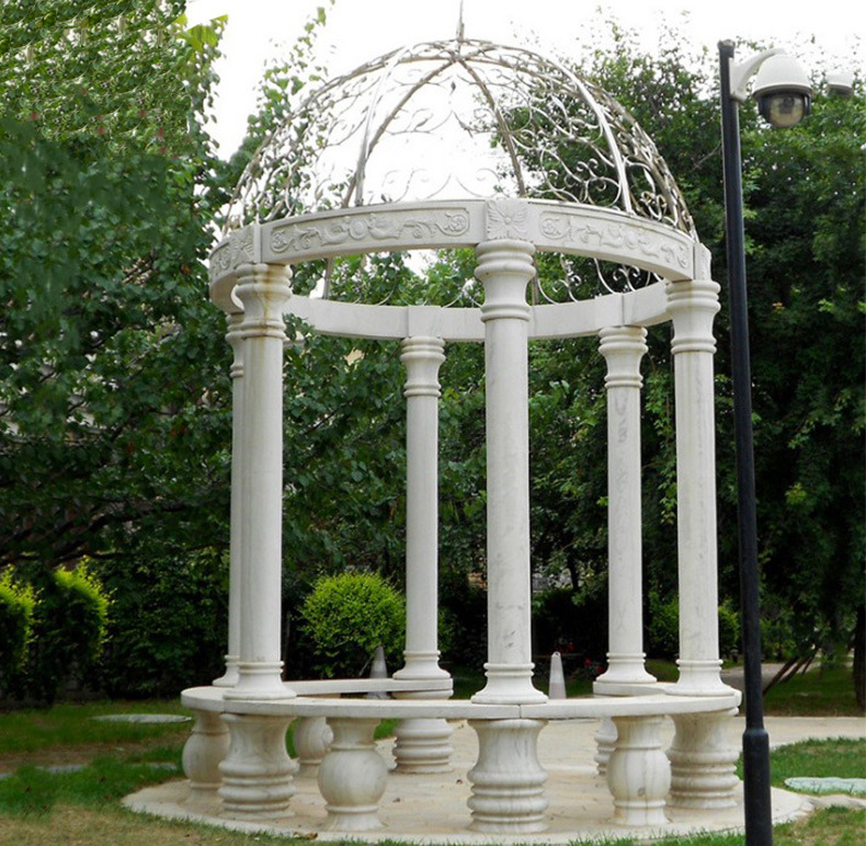 石雕欧式凉亭 园林景观装饰圆形铁艺大理石景观亭子 flts-518
