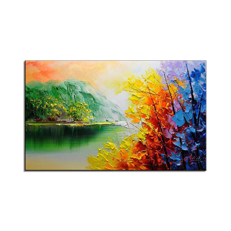 现代简约抽象油画客厅装饰画纯手绘壁画文艺清新风景挂画卧室餐厅