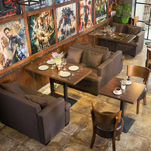 复古西餐厅沙发卡座 酒吧饭店餐饮奶茶店双人布艺咖啡厅桌椅组合