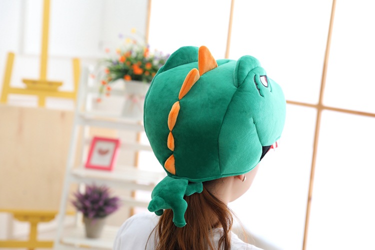批发 彩色恐龙公仔头套帽子 毛绒帽子拍照道具写真道具 卡通头套