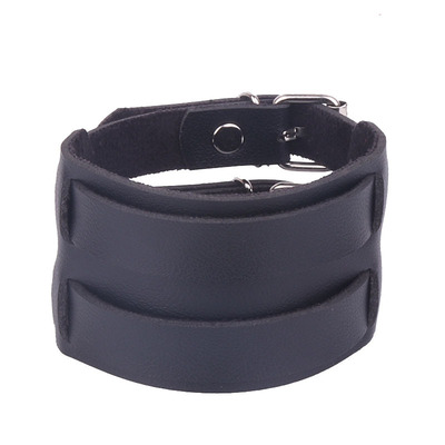 亚马逊日韩时尚皮革护腕手镯表演用双扣头可调超宽手带手环