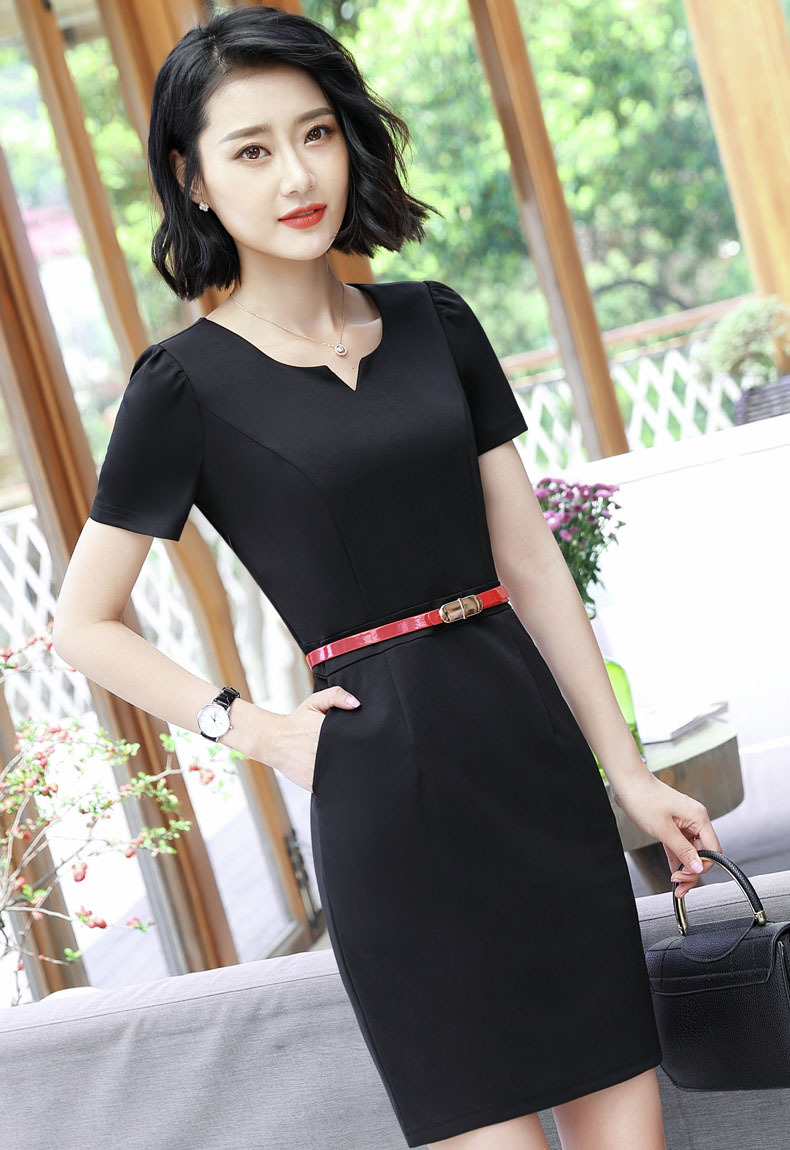 2019新款v领职业连衣裙短袖夏气质修身显瘦珠宝销售工作服批发