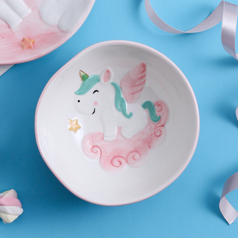 Trending Creative Unicorn Cartoon Animal 6-Inch Bowl Children's Ceramic Tableware Cute Rabbit Bowl Household Dog Bowl