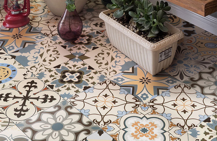 北美风格小花砖200x200客厅餐厅卫生间釉面砖 几何图案纯色印花砖