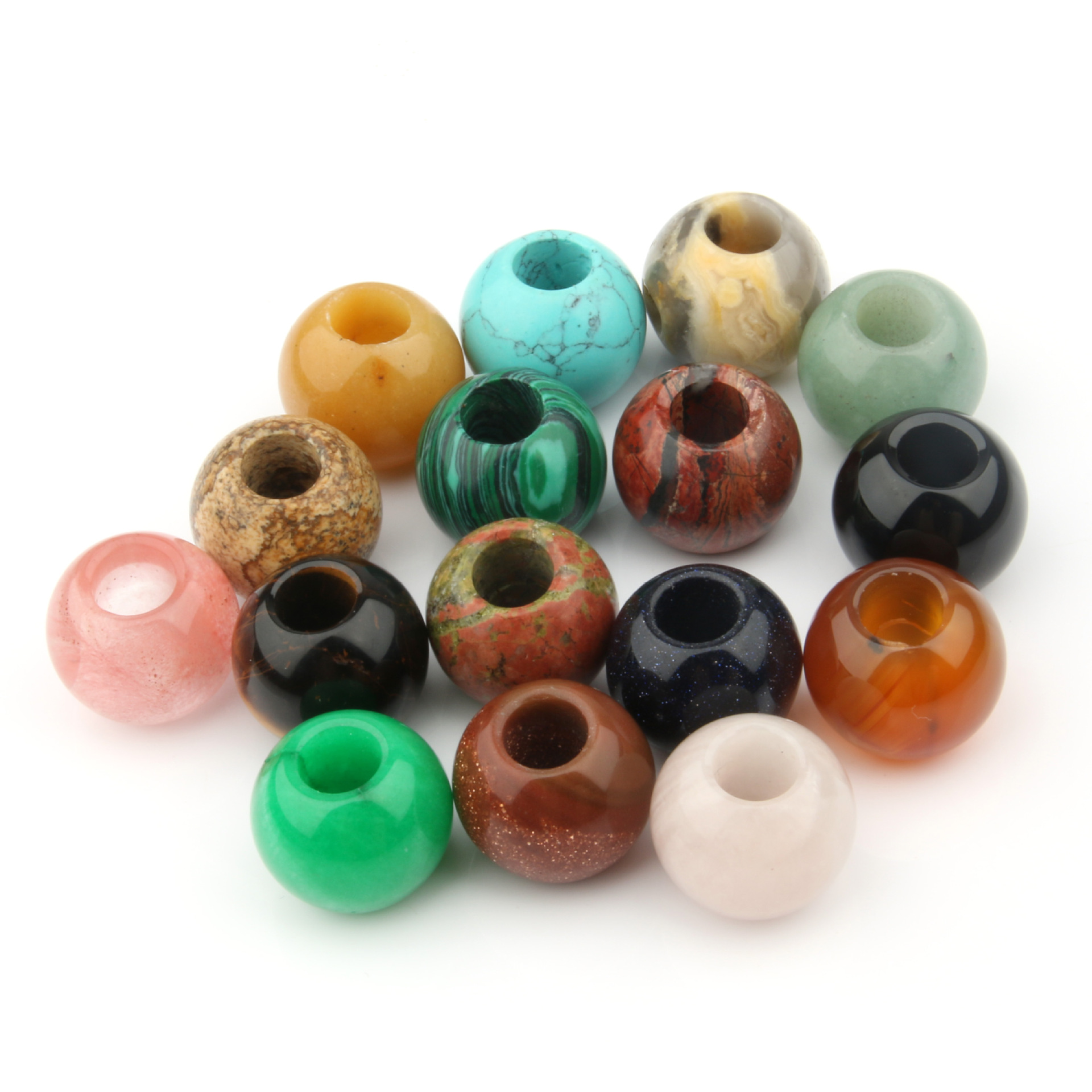 天然半宝石珠子精美圆形大孔珠子 用于珠宝制作 优质diy项链配件