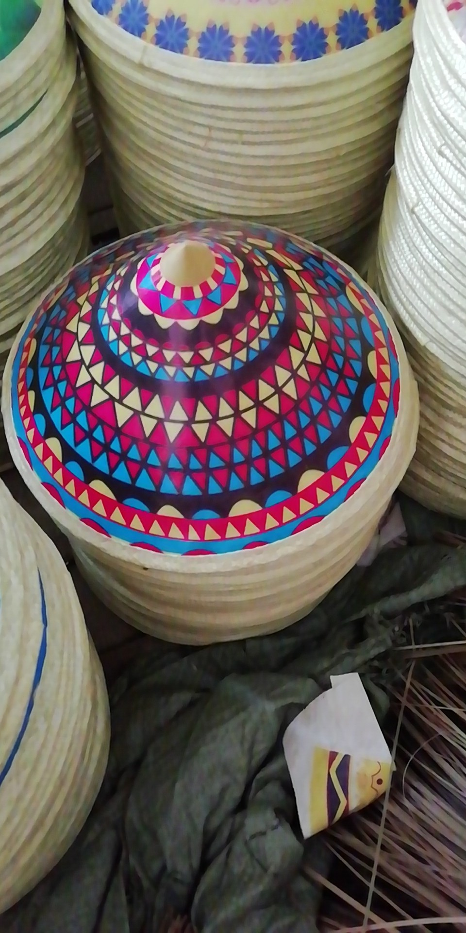 儿童成人竹编遮阳防雨彩绘舞蹈跳舞斗笠帽演出道具印花印字斗笠帽