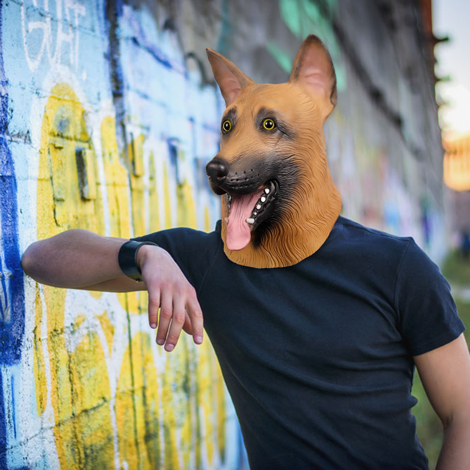 动物面具黄色狼狗头套狐狸狗警犬面具动物哮天犬头套酒吧派对道具