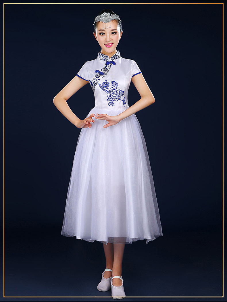 大合唱演出服女成人中国风中学生民乐古筝演奏表演服装合唱团礼服