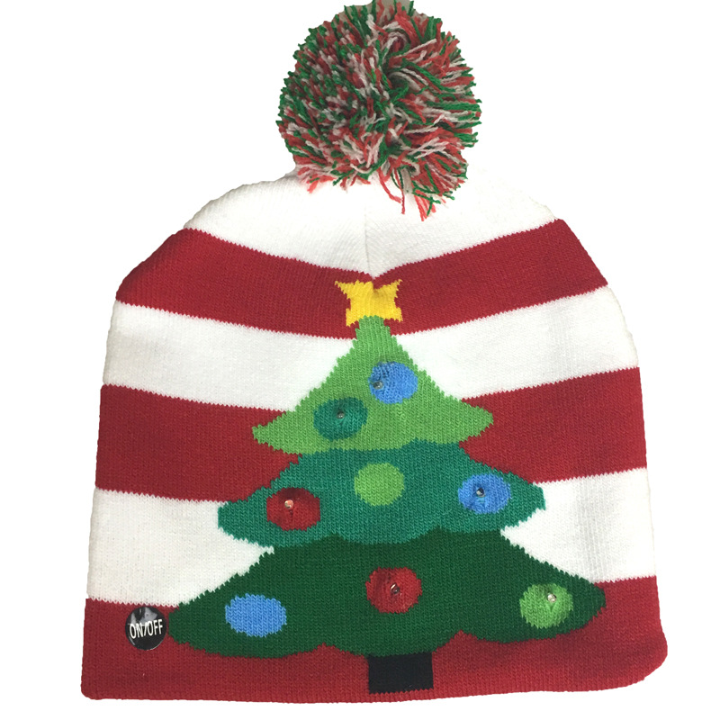 Foreign Trade Children's LED Christmas Hat Scarf Knitted Adult Colorful Dazzling Light Decorative Hat with Light Set Halloween