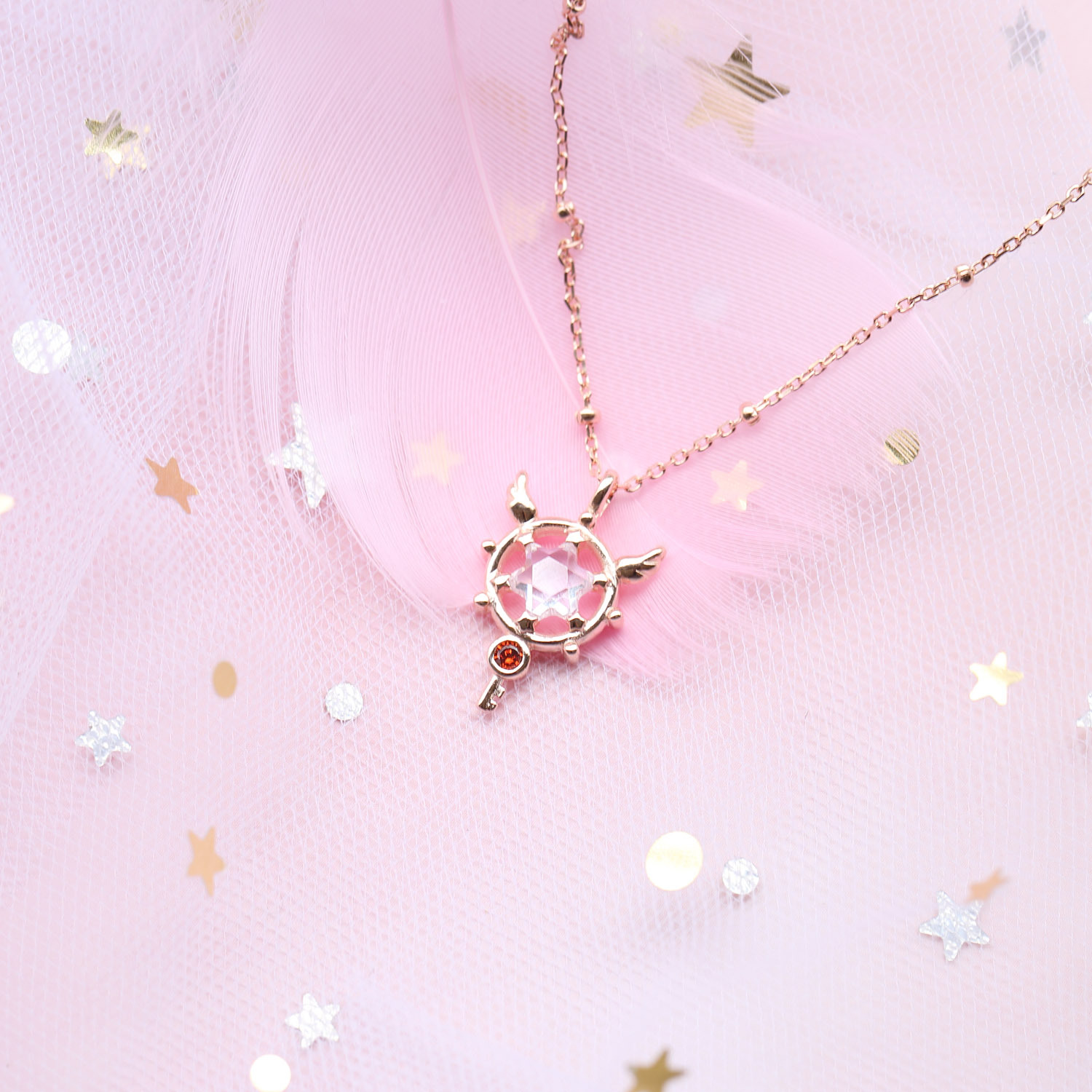 日系动漫周边魔卡少女小樱合作款925银项链 百变小樱魔法权杖项链