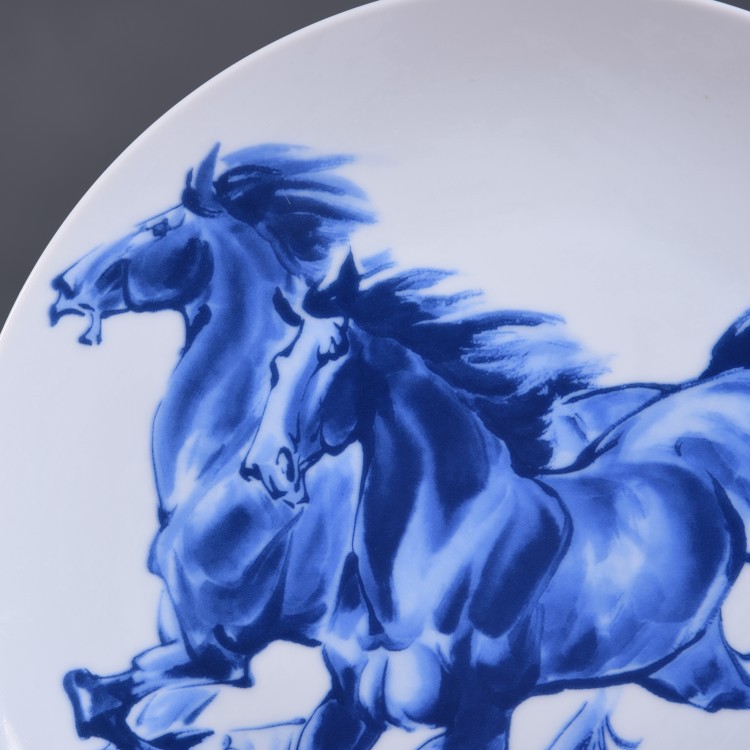景德镇陶瓷器 青花瓷马到成功花盘挂盘东南亚家居装饰工艺品摆设