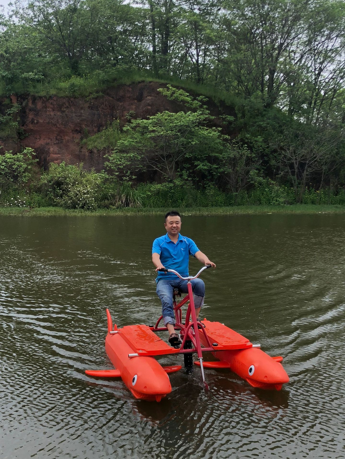 水上自行车鲨鱼款 单人水上脚踏车单车 单人自行车 单人款