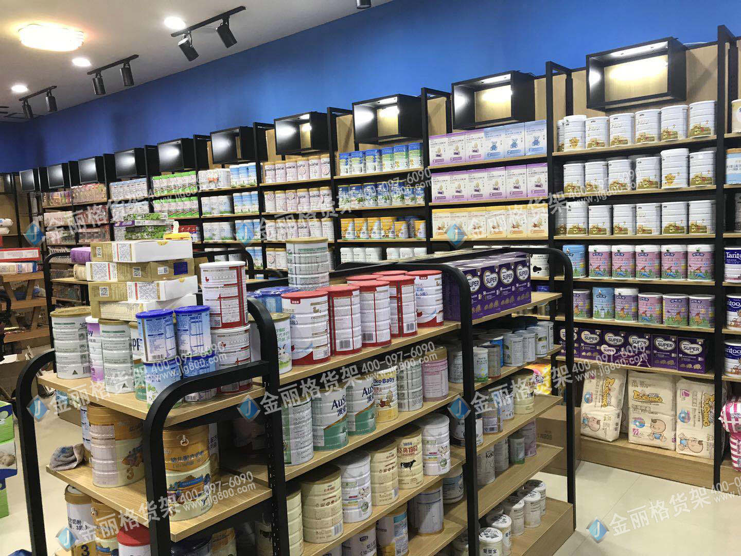 木纹款货架母婴店货架双面架靠墙单面架奶粉货架童装货架