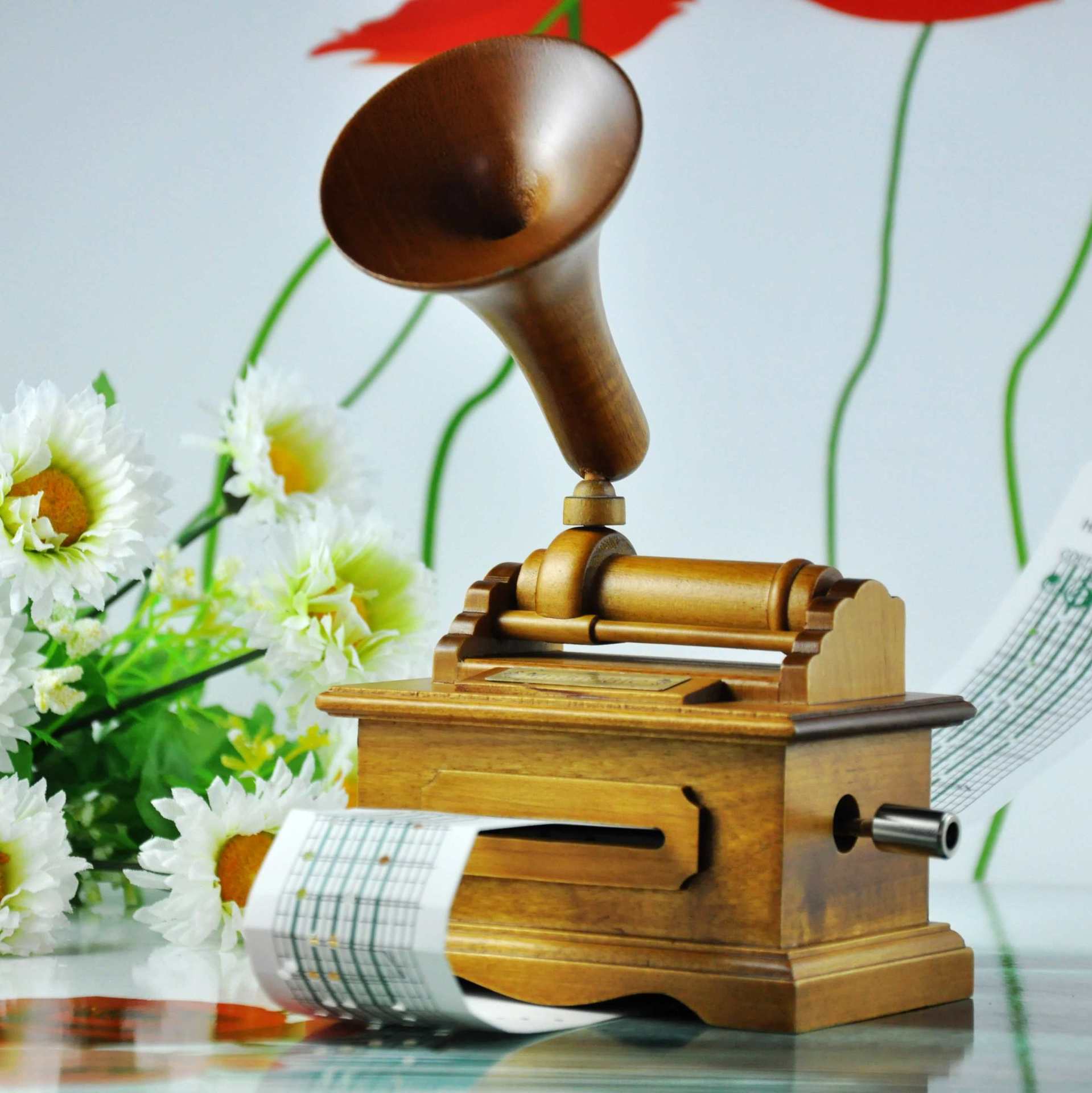 复古diy木质手摇纸带 18音留声机音乐盒谱曲八音盒男友女生日礼物