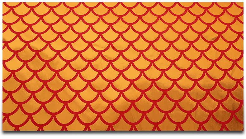 现货批发八美缎色丁布料无弹 金色鱼鳞龙鳞布灯会拱门装饰舞龙布