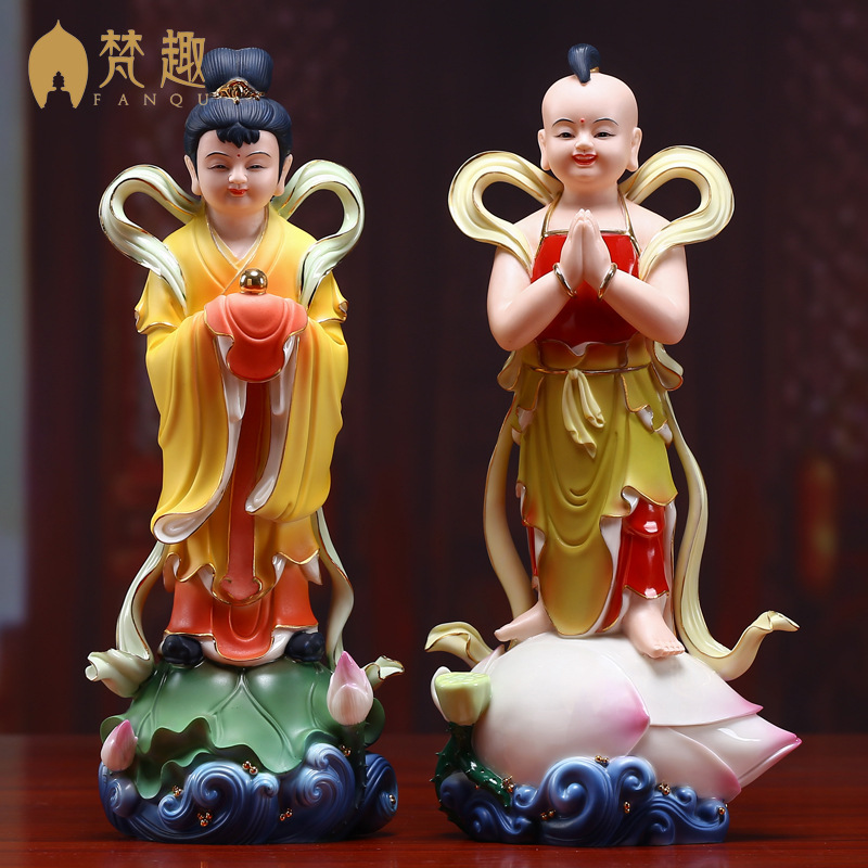 梵趣陶瓷金童玉女摆件招财童男童女善财童子龙女观音左右供奉摆件