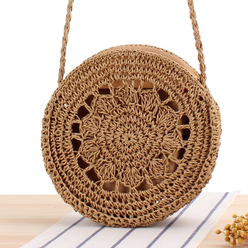 New round Shoulder Bag Woven Bag Ins Summer Beach Bag Mori Style Straw Bag round Cake Women's Bag