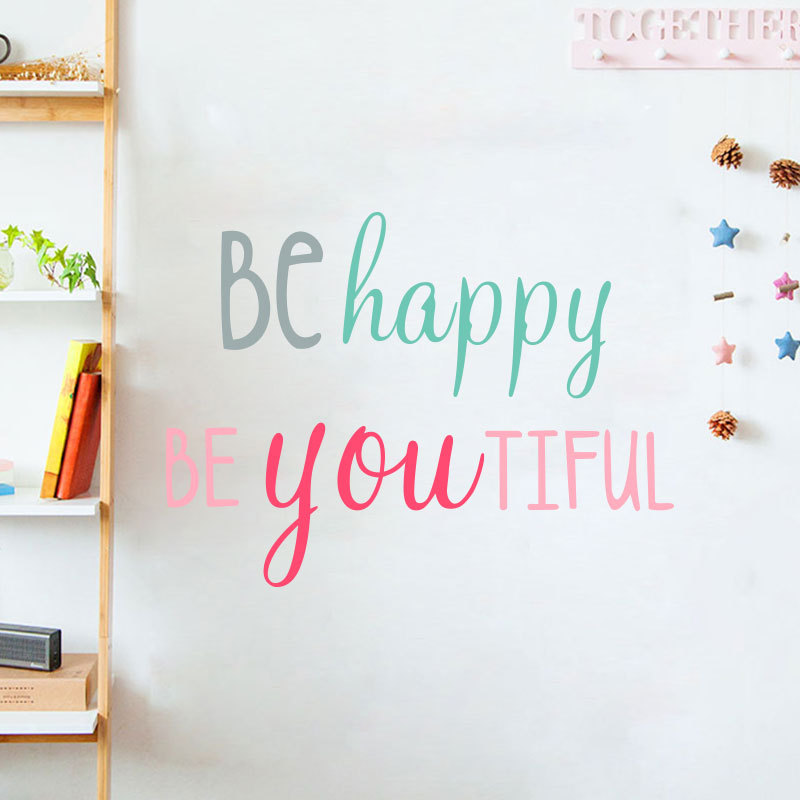 梵汐新款彩色英文墙贴 be happy 校园离职英文箴言墙面装饰fx1556
