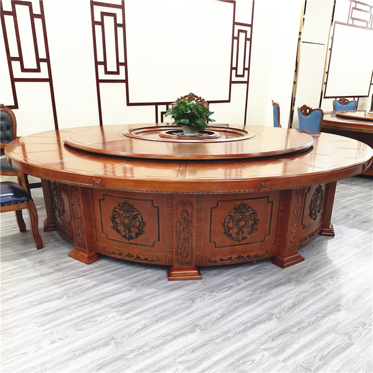 饭店大圆桌 电动手动餐桌酒店大圆桌 电动遥控餐桌 雕花软包椅