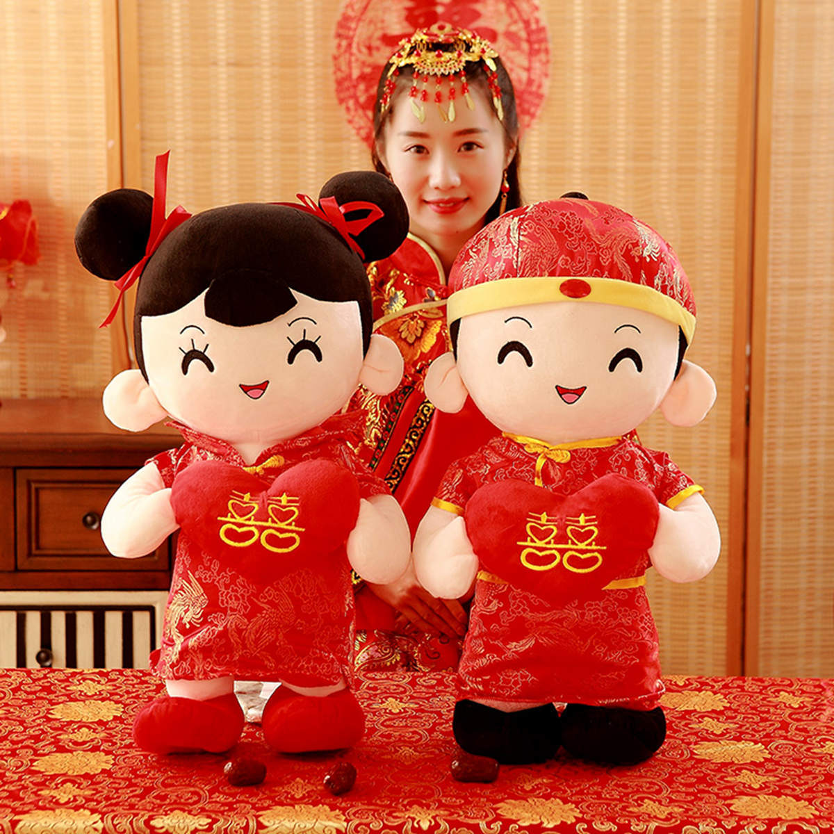 婚庆压床娃娃金童玉女双喜临门压床娃娃婚房摆件结婚礼物厂家直销