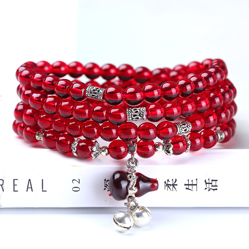 Garnet Bracelet Bracelet 6A Natural Wine Red Men‘s and Women‘s Multi-Circle 4-Circle Genuine Silver 108 Korean Gift