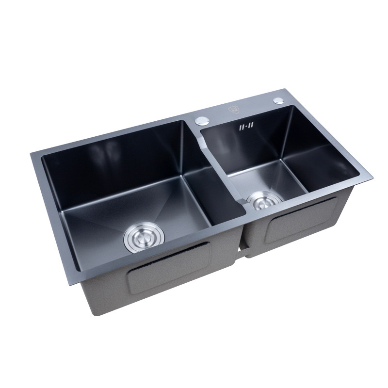 黑金刚不锈钢水槽双盆加厚厨房不粘油洗菜盆双槽7541