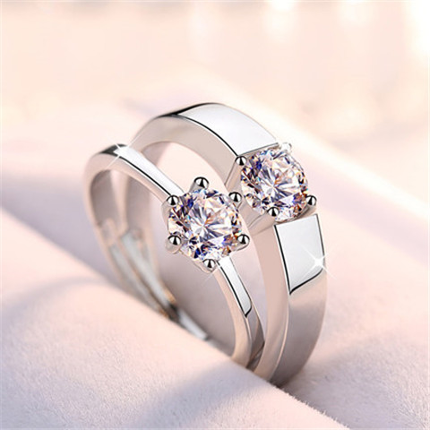 Tiktok Kuaishou Wedding Imitation Moissanite Diamond Ring Six-Claw Ring Female Open Couple Couple Rings Zircon 1 Karat Silver Ring