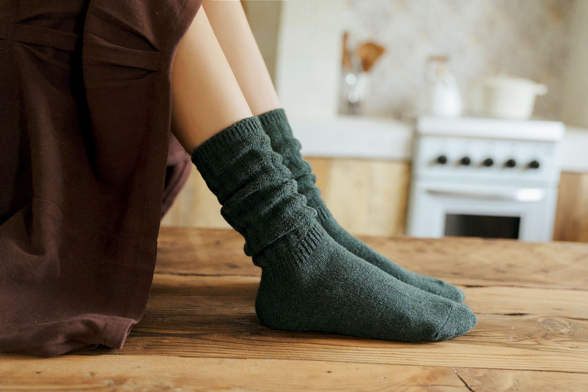 19秋冬新品加厚保暖女袜子双针羊毛粗线提花女堆堆袜糖果色长袜子