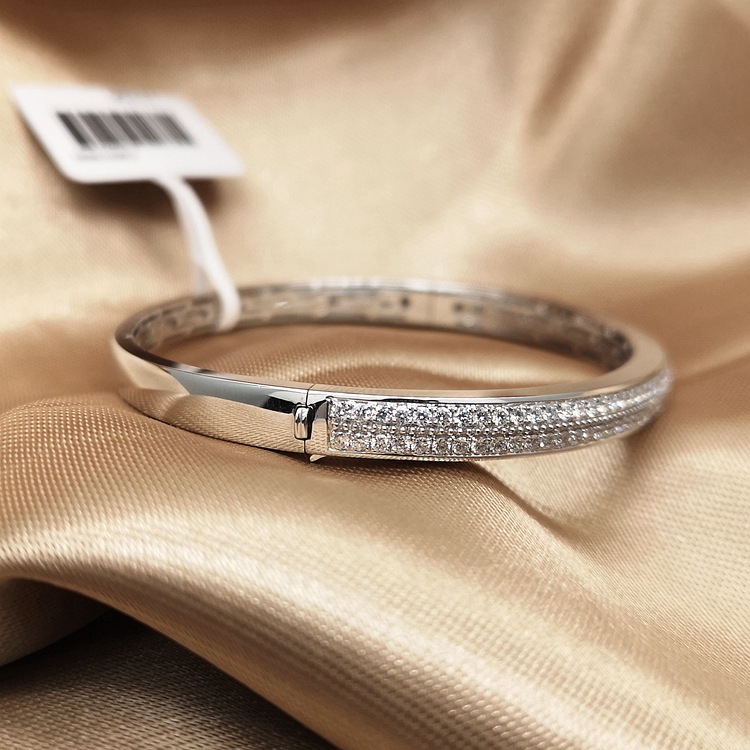 真金真钻 白18k金群镶钻石手镯 天然南非满钻豪华款手镯结婚订婚