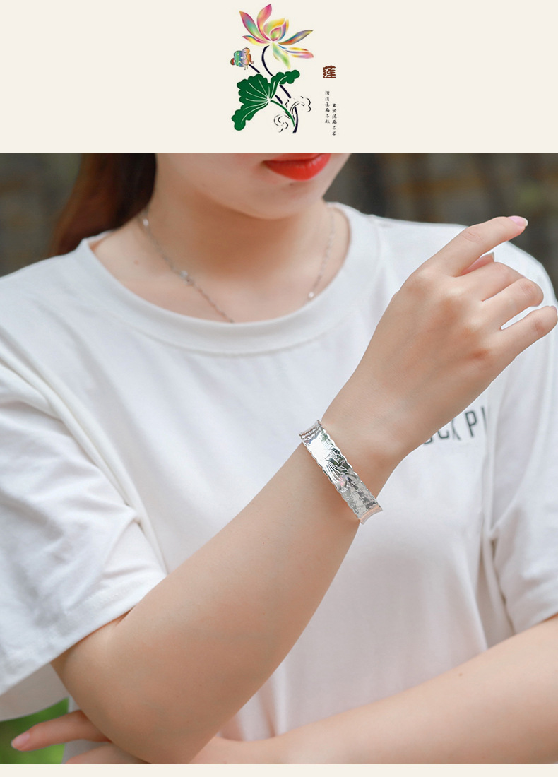 z362波纹边莲花心经手镯 模特(6).jpg