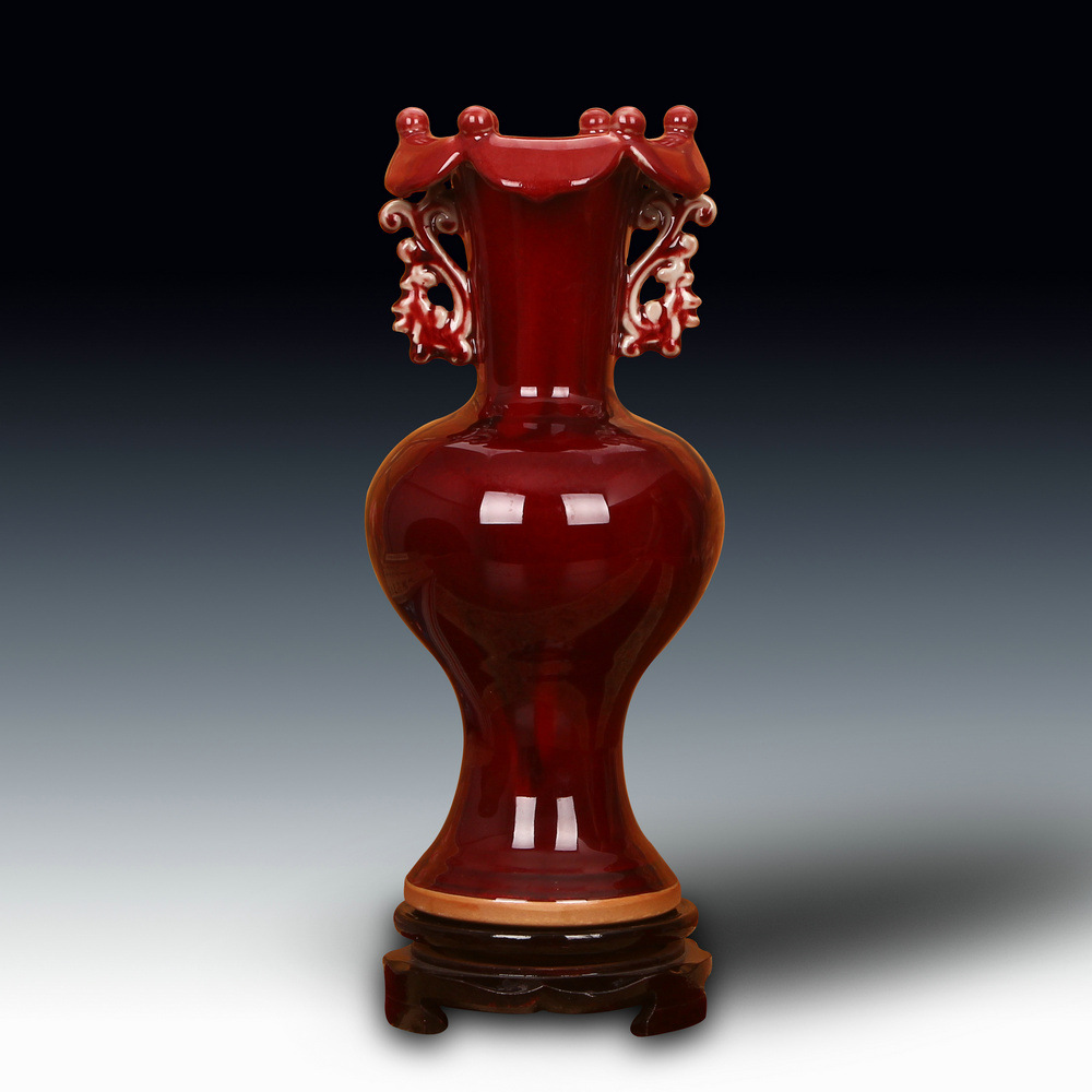 景德镇陶瓷器 仿古钧瓷花瓶工艺品摆设 复古家居家饰摆件荷口瓶