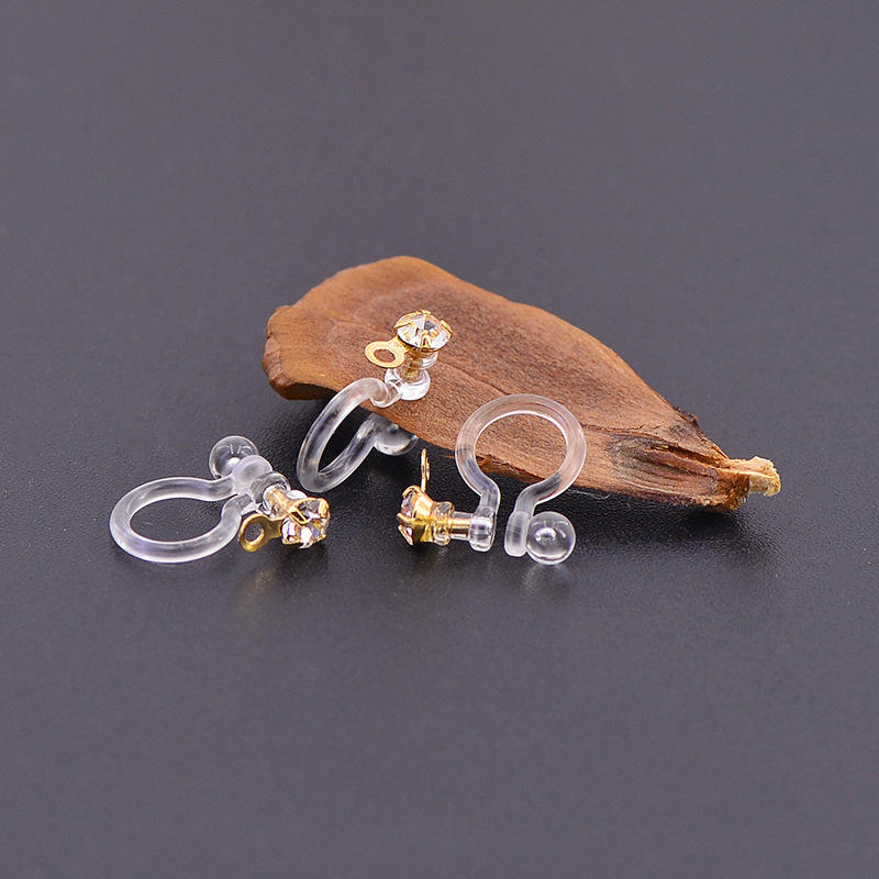 日韩版无耳洞无痛树脂耳夹精致水钻带吊圈耳环配件透明塑料u形夹