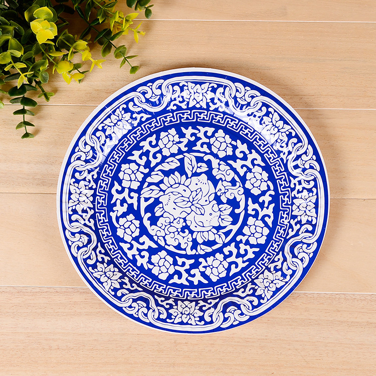 现货一次性纸盘 青花瓷纸盘 纸盘材料 彩色纸盘logo碟子定制