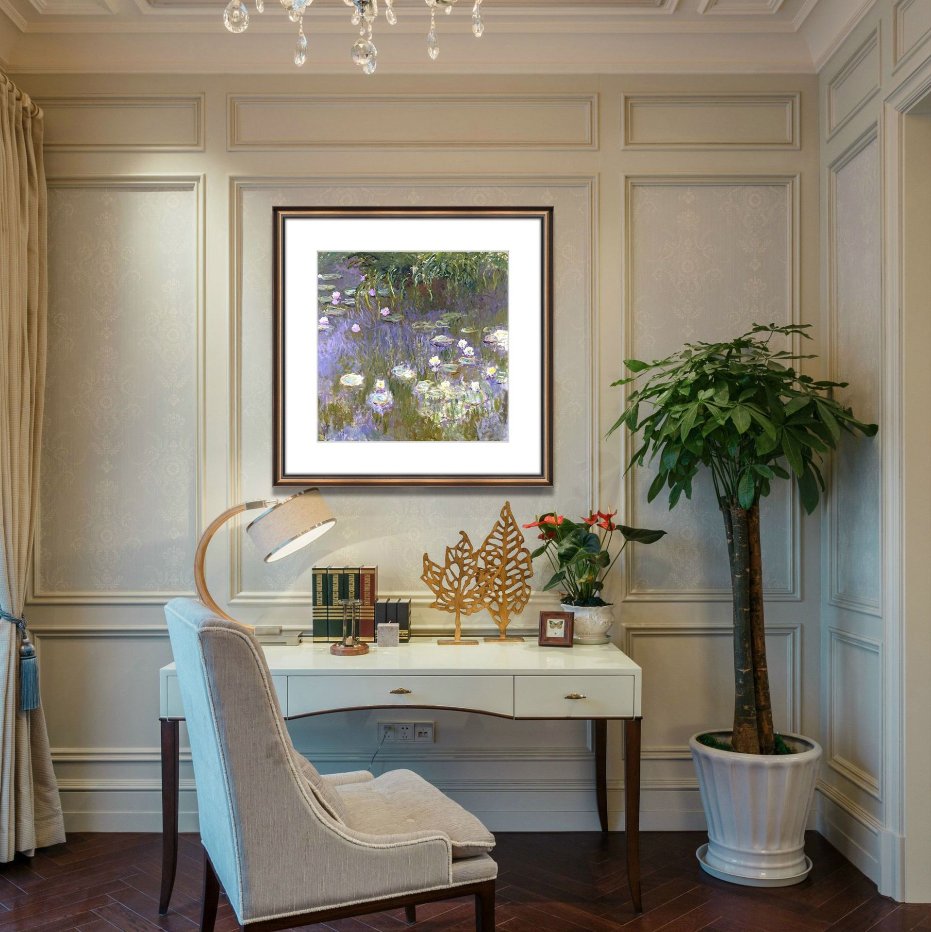 新品欧式油画客厅书房装饰画莫奈《 睡莲》风景画字画一件代发