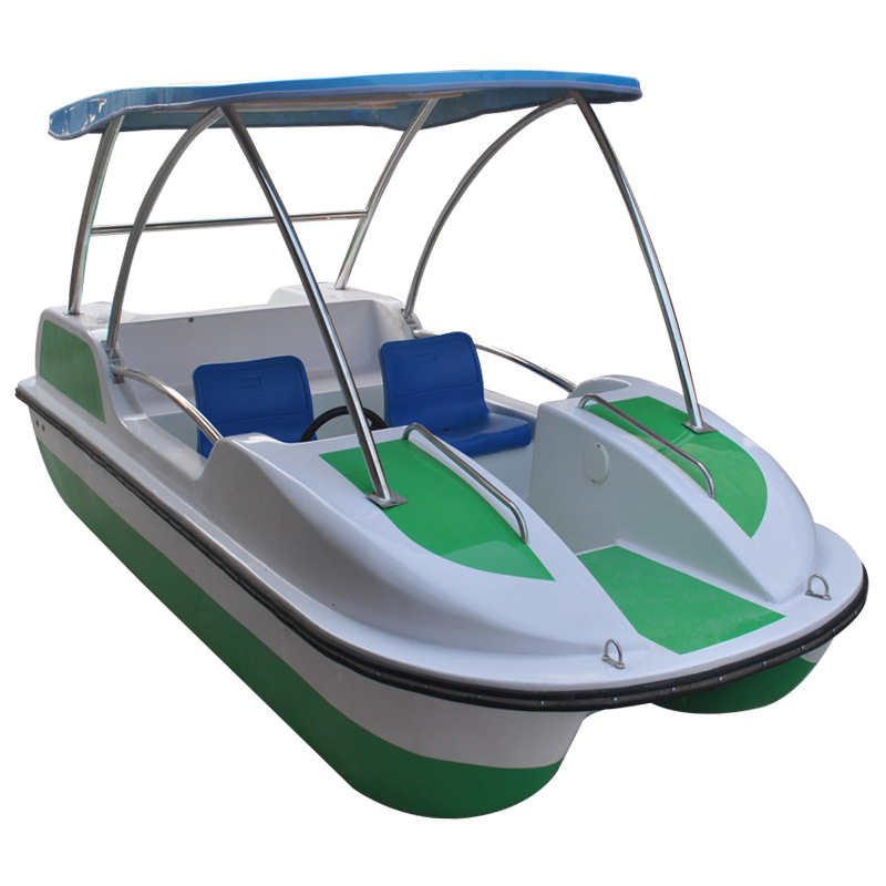 电动船公园游船水上五人自排水玻璃钢船游乐船景区水上观光脚踏船
