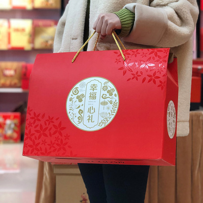 春节送礼大礼包年货礼盒腊味款瓦楞纸包装盒彩盒手提式烫金大礼包