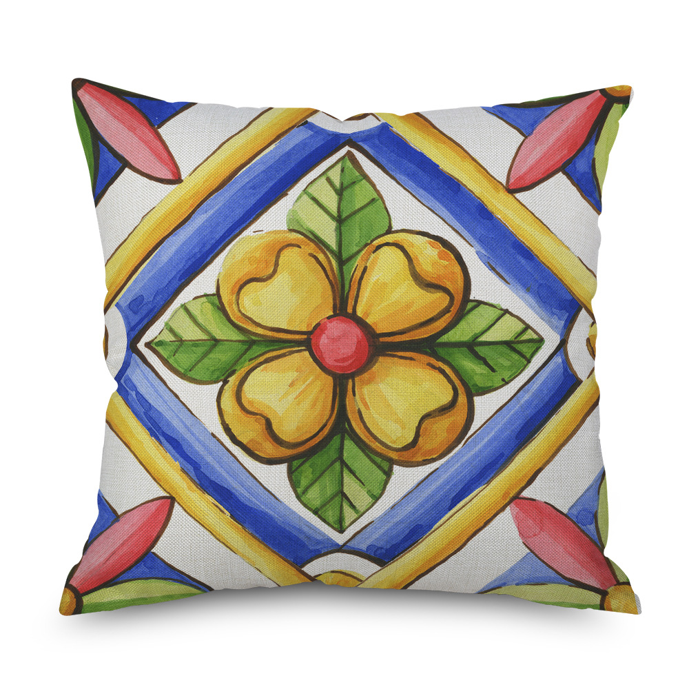 几何花朵亚麻抱枕套 汽车沙发靠枕靠垫 床头靠背抱枕订制厂家直销