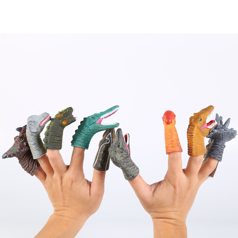 批发抖音同款搪胶手指龙手偶恐龙模型指套玩具恐龙模型手指玩偶全