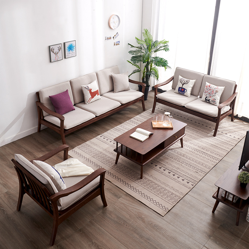 白腊木北欧风实木小户型日式家用客厅公寓双人位家具整装组合沙发