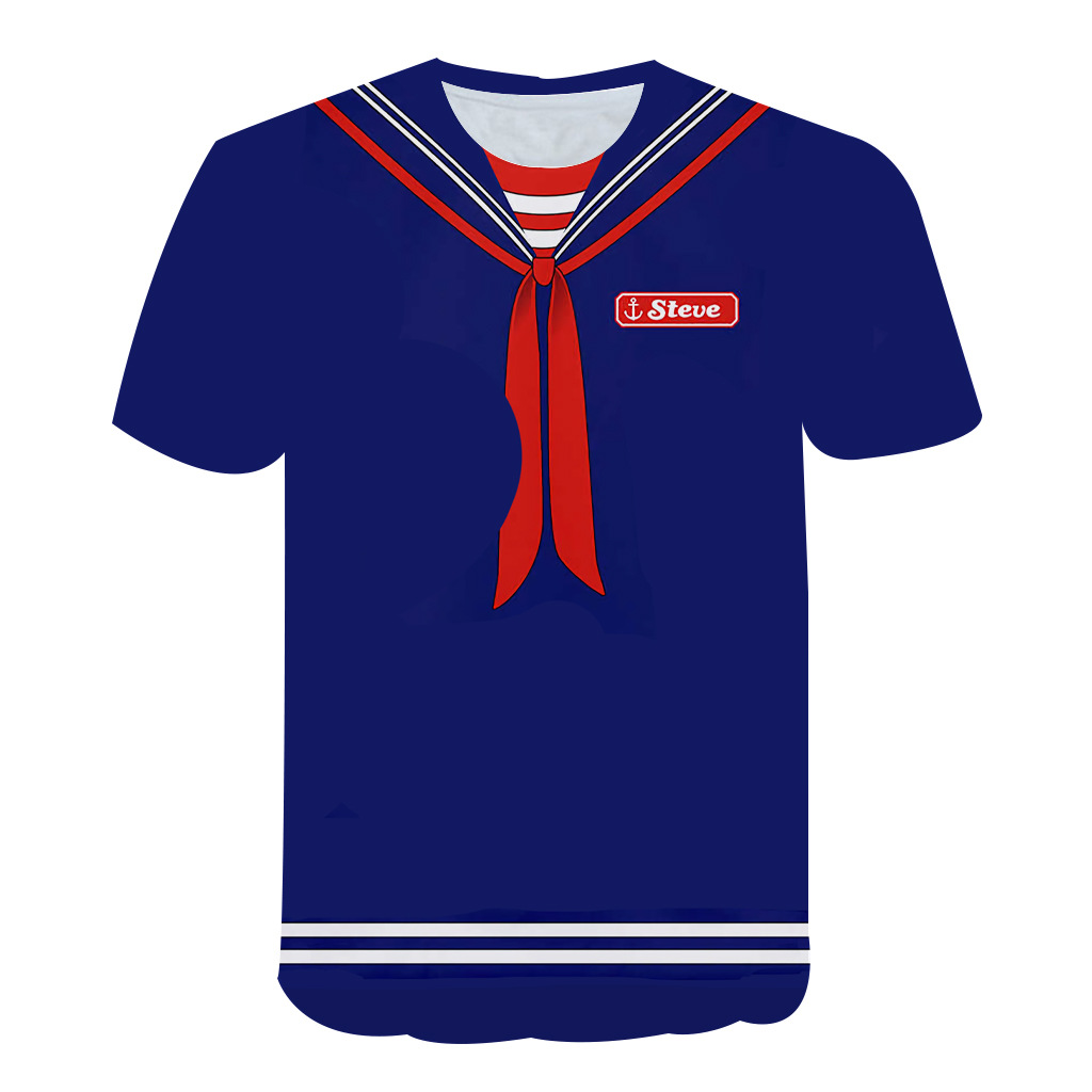 创意3d时尚欧美新款校服主题数码印花潮流街头风爆款男士短袖1237