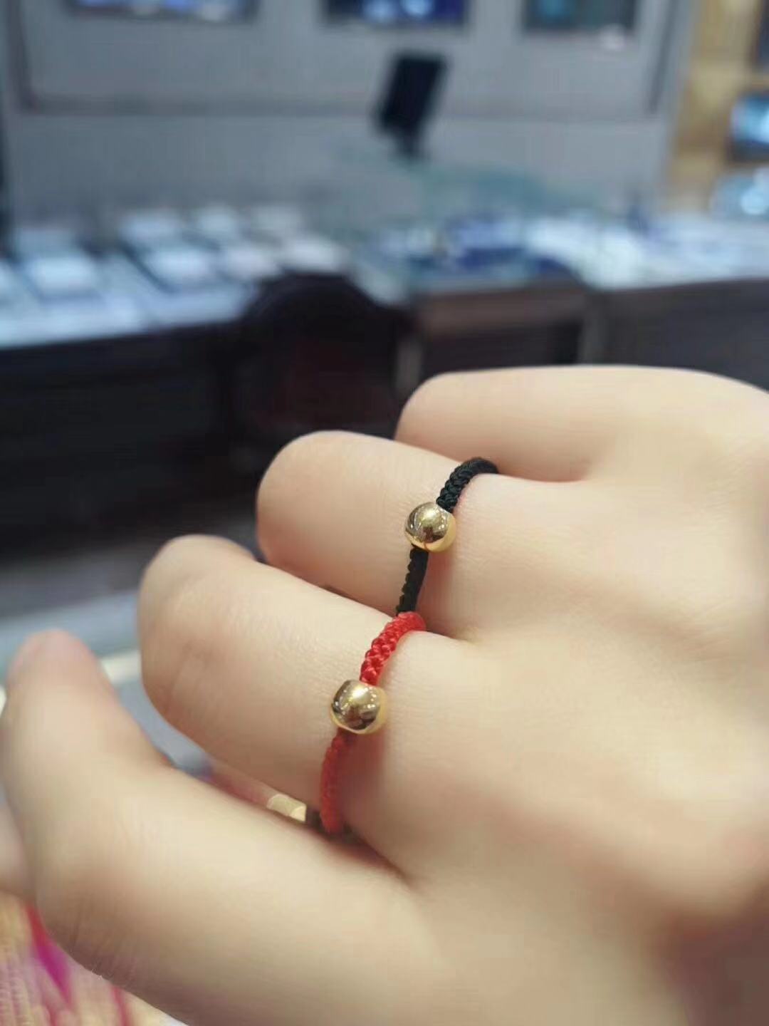 黄金戒指999足金转运珠戒指男女款手工红绳金豆豆抖音同款小金珠