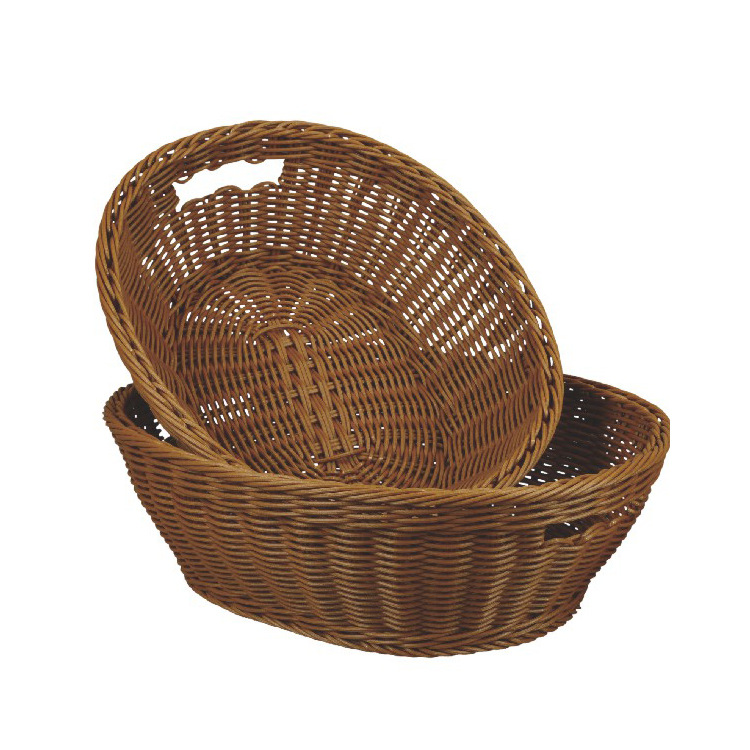 批发椭圆仿藤篮子藤编面包篮厨房果蔬菜收纳篮塑料椭圆形篮有把手