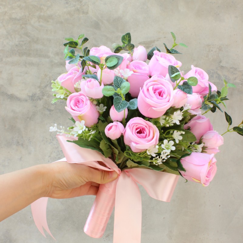 粉色系手捧花新娘捧花姐妹花伴娘仿真花绢花跨境速卖通亚马逊