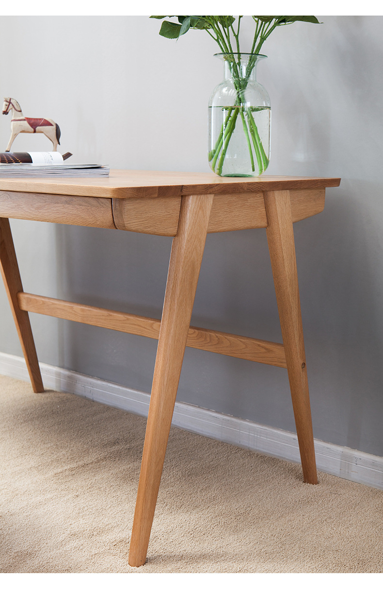 北欧实木书桌现代简约白橡木带抽屉原木色电脑桌日式写字桌办公桌