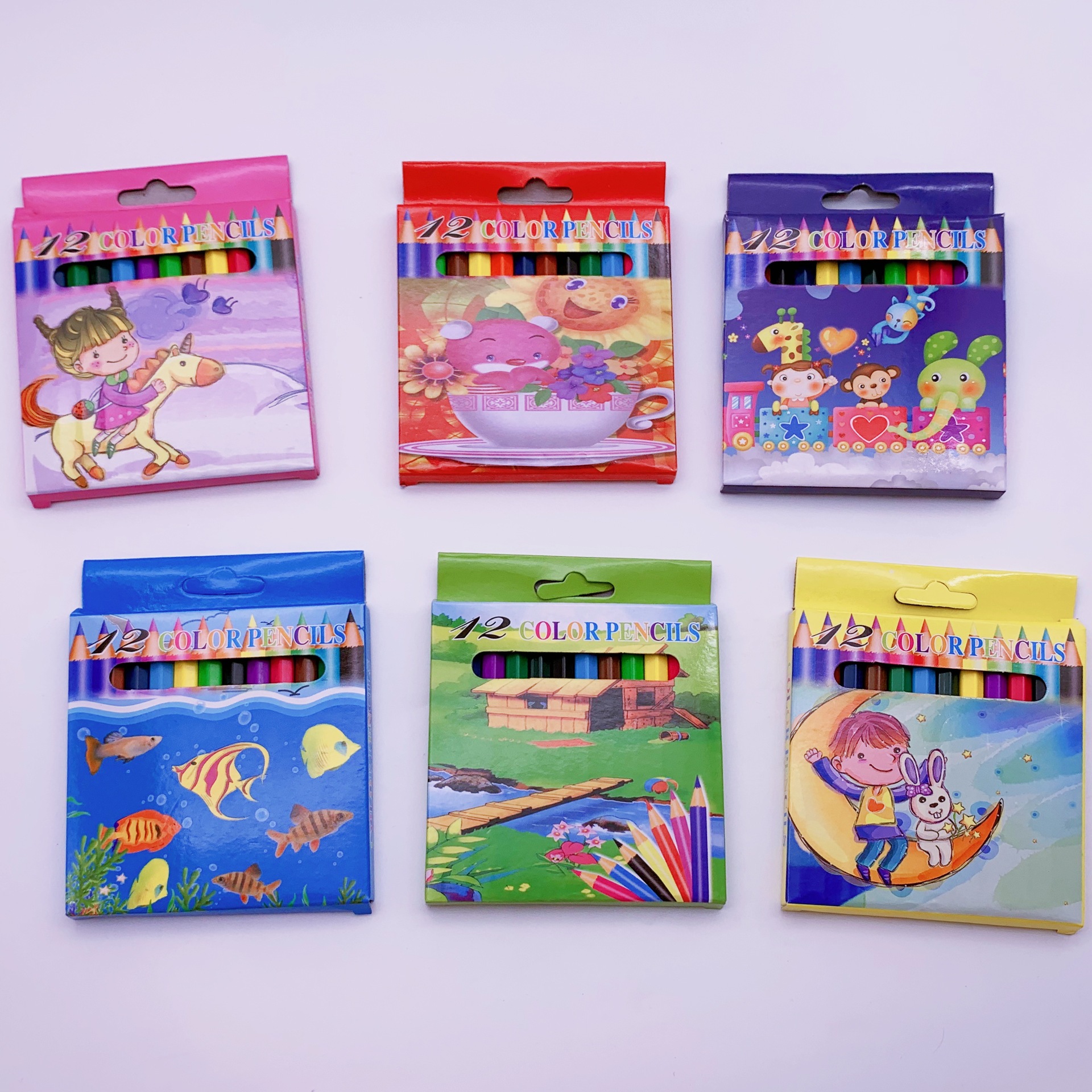 Small Color Lead 12-Color Cartoon Short Colored Pencil Set Children's Painting Graffiti Color Pencil Color Lead Kindergarten Small Prize