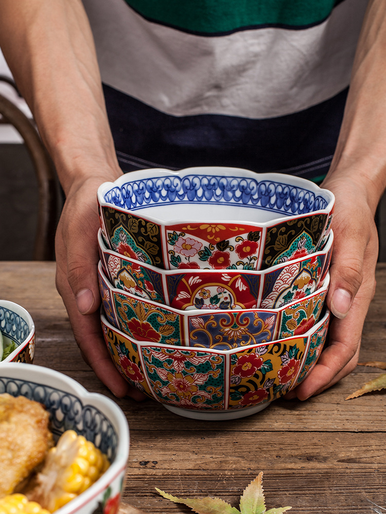 Yazhiji Export Ceramic Bowl Household Japanese Style Tableware Japanese Rice and Soup Bowl Ramen Bowl Large Retro Bowl